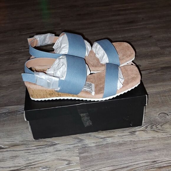 mysoft Womens Wooden grain  wedged Open Toe Chunky Heel Sandals  Sz 9 NWB - Picture 6 of 9